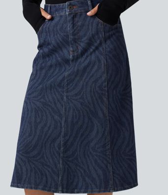 Halara Flex™ Mid Rise Denim Midi Casual Skirt with Pockets