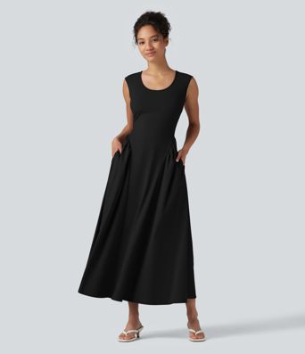 Ärmelloses Maxikleid mit U-Ausschnitt – lässig, fließend, mit Taschen Ärmelloses Maxikleid mit U-Ausschnitt – lässig, fließend, mit Taschen