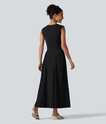 Ärmelloses Maxikleid mit U-Ausschnitt – lässig, fließend, mit Taschen Ärmelloses Maxikleid mit U-Ausschnitt – lässig, fließend, mit Taschen
