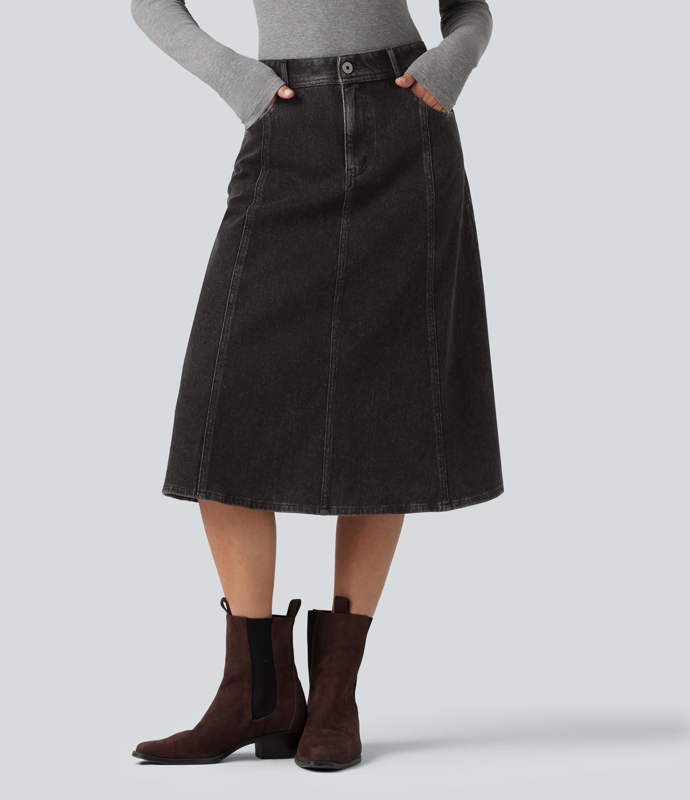 Halara Flex™ Mid Rise Denim Midi Casual Skirt with Pockets