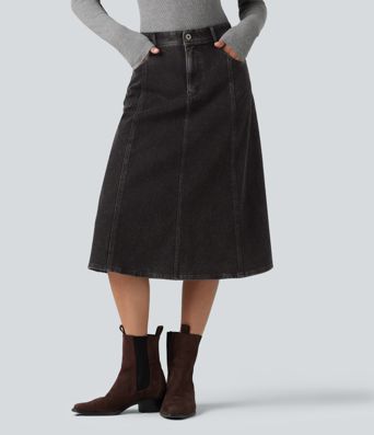 Halara Flex™ Mid Rise Denim Midi Casual Skirt with Pockets