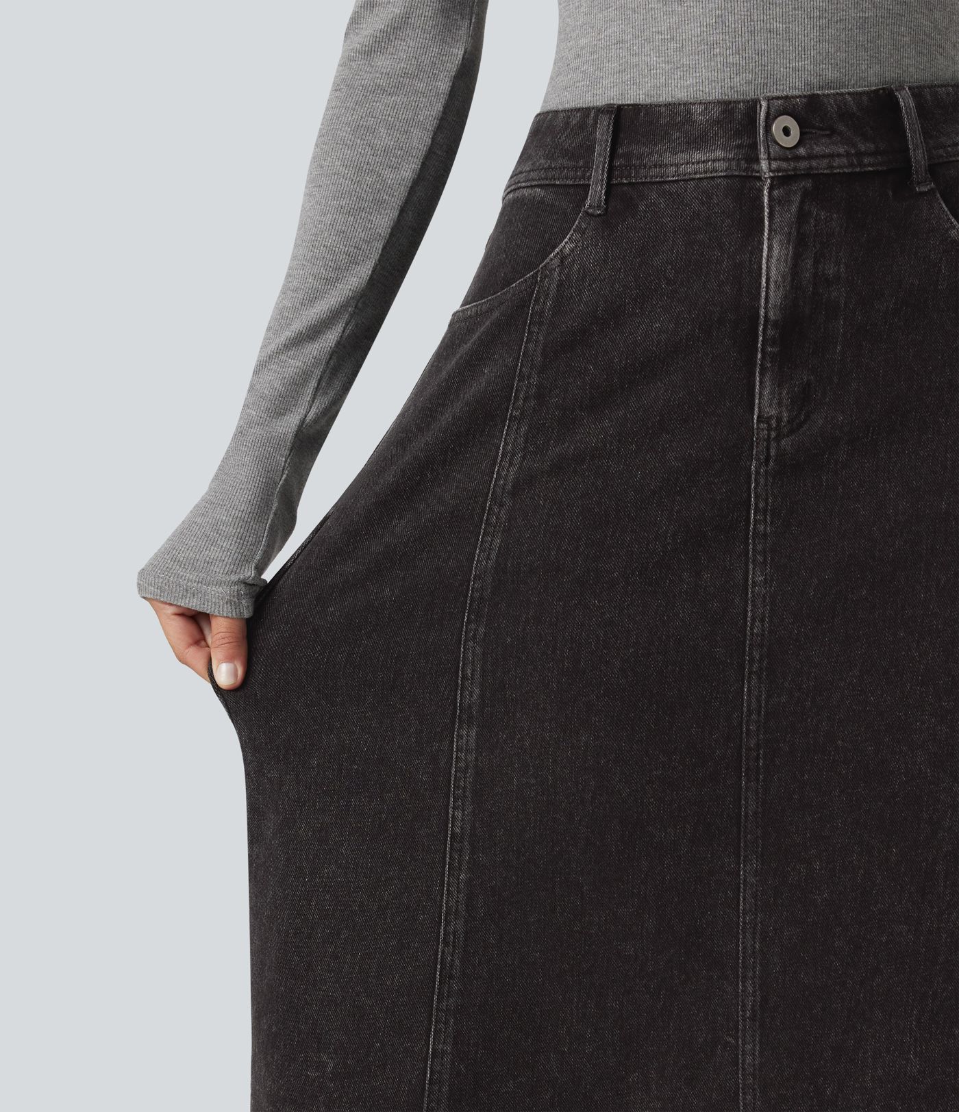 Halara Flex™ Mid Rise Denim Midi Casual Skirt with Pockets