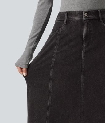 Halara Flex™ Mid Rise Denim Midi Casual Skirt with Pockets