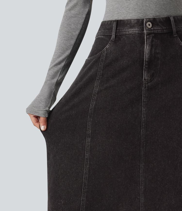 Halara Flex™ Mid Rise Denim Midi Casual Skirt with Pockets