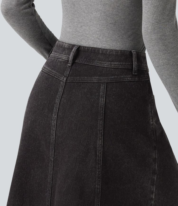 Halara Flex™ Mid Rise Denim Midi Casual Skirt with Pockets