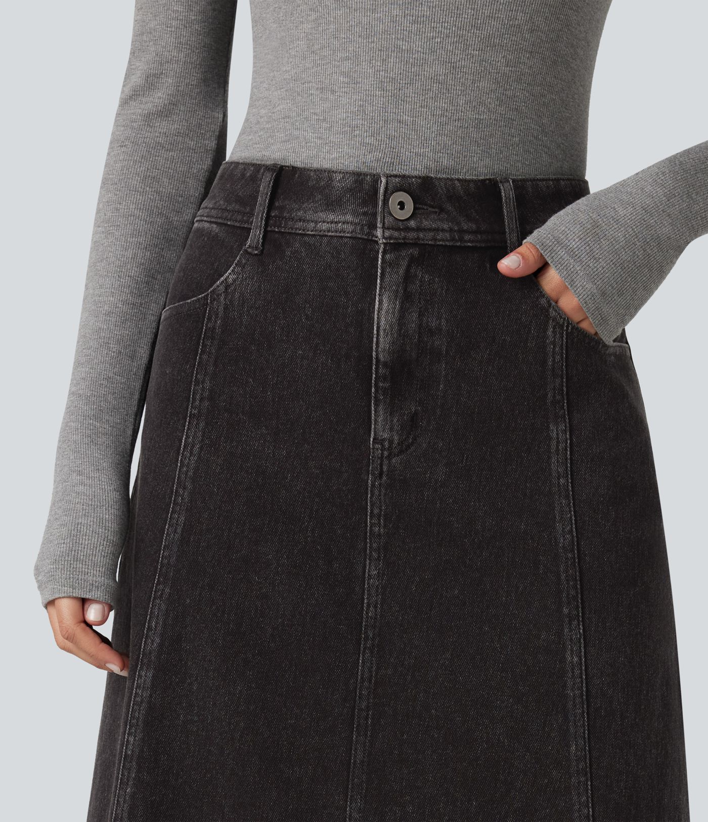 Halara Flex™ Mid Rise Denim Midi Casual Skirt with Pockets
