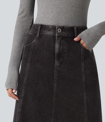 Halara Flex™ Mid Rise Denim Midi Casual Skirt with Pockets