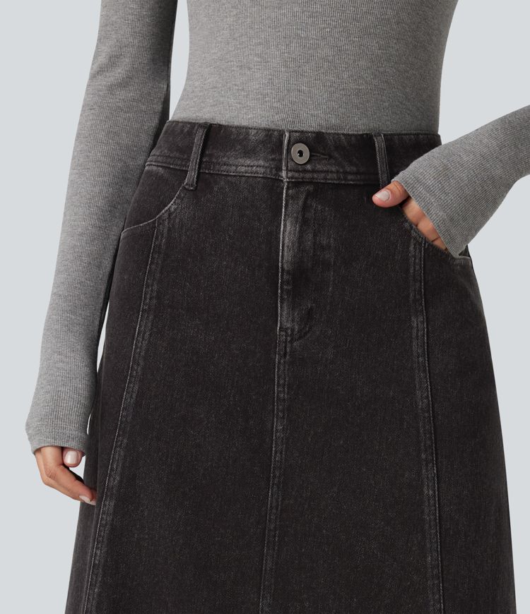Halara Flex™ Mid Rise Denim Midi Casual Skirt with Pockets
