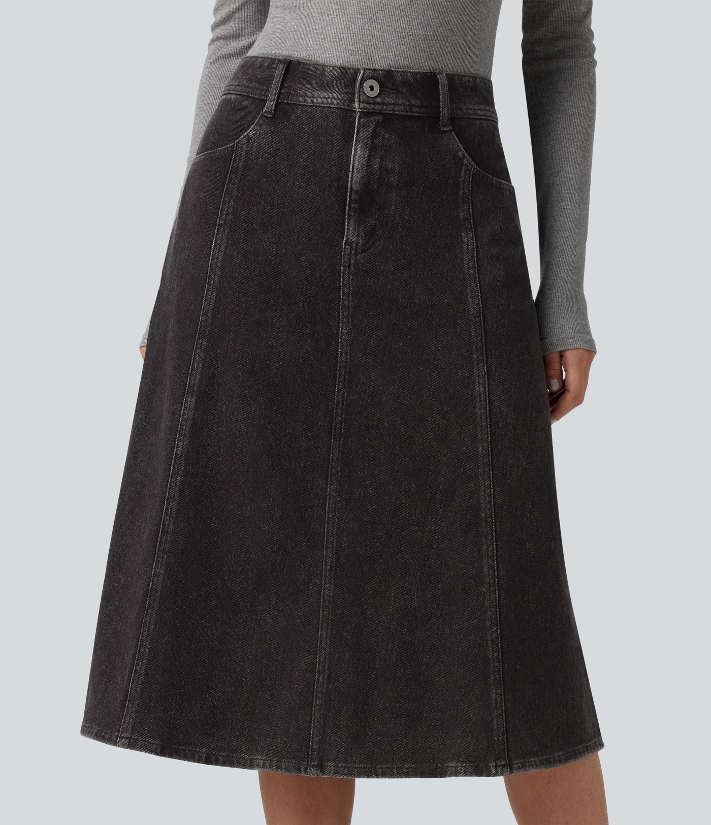 Halara Flex™ Mid Rise Denim Midi Casual Skirt with Pockets