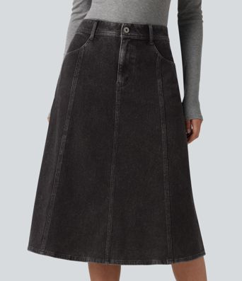 Halara Flex™ Mid Rise Denim Midi Casual Skirt with Pockets