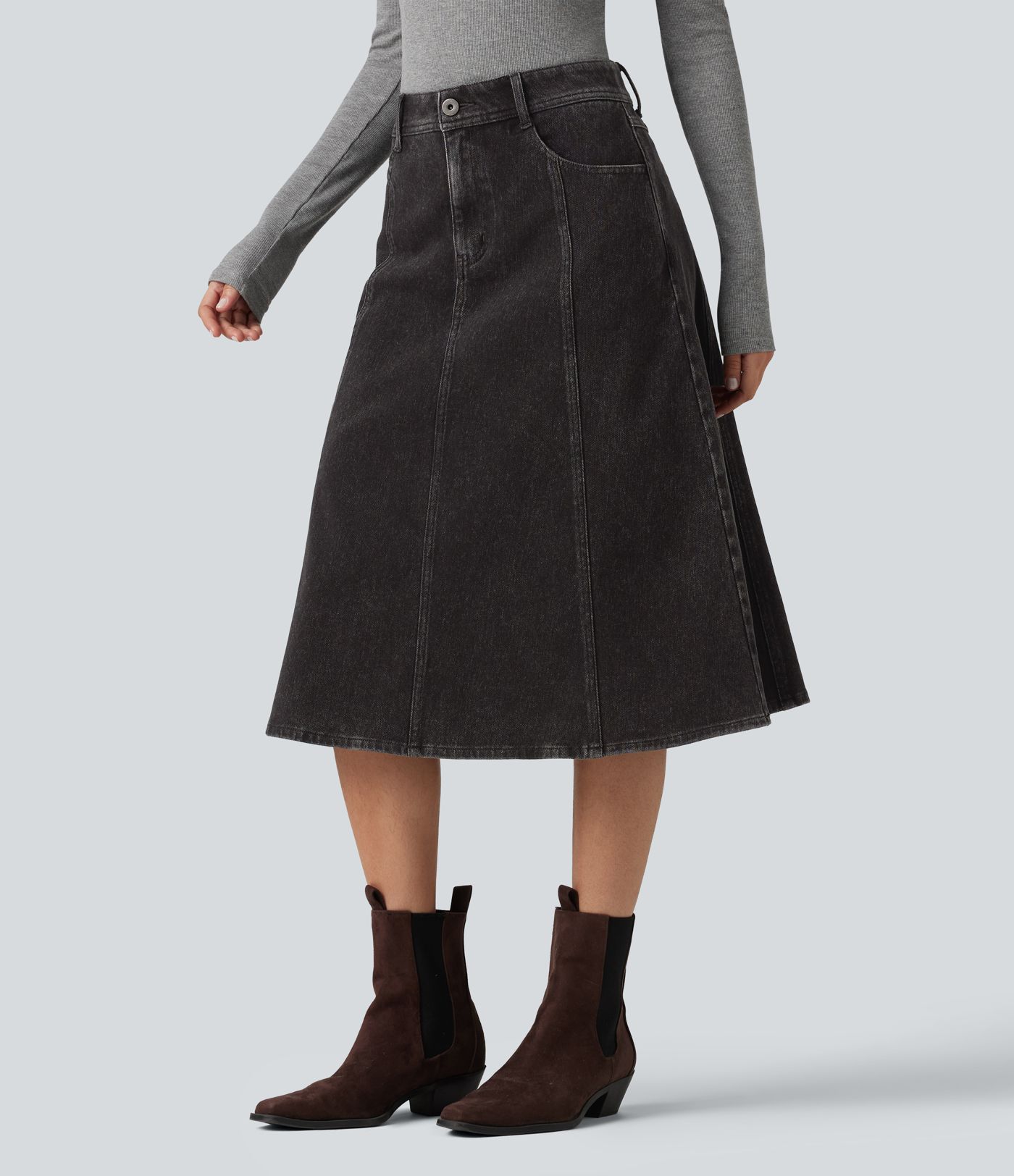 Halara Flex™ Mid Rise Denim Midi Casual Skirt with Pockets