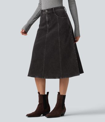 Halara Flex™ Mid Rise Denim Midi Casual Skirt with Pockets