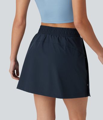 Mini-jupe de randonnée 2-en-1, taille haute, coupe A, à boutons-pression, avec poches