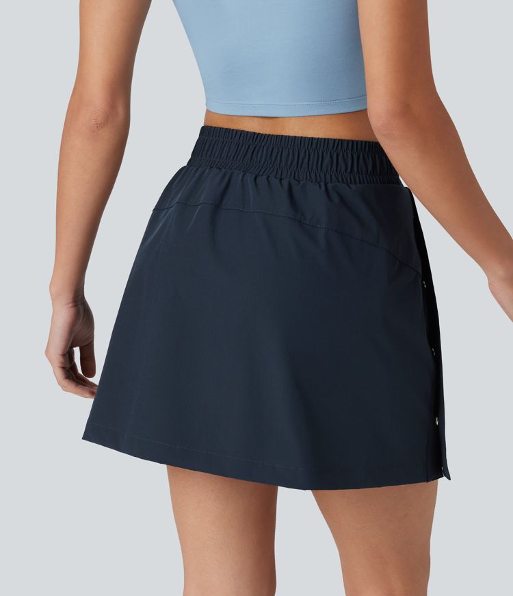Mini-jupe de randonnée 2-en-1, taille haute, coupe A, à boutons-pression, avec poches