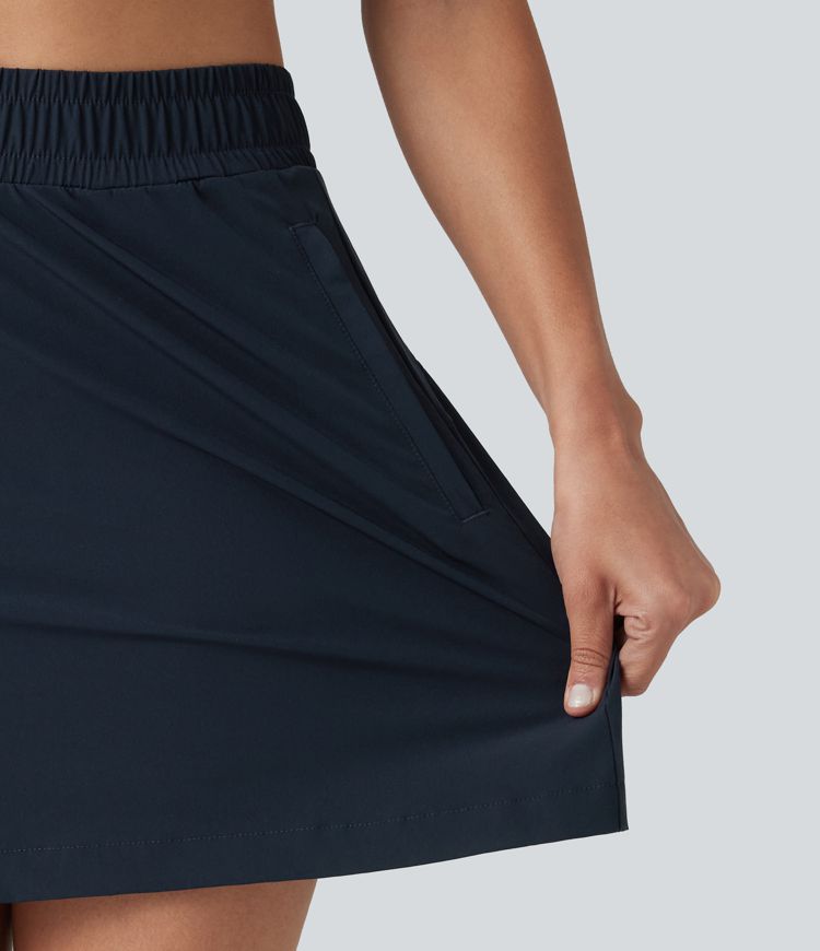 Mini-jupe de randonnée 2-en-1, taille haute, coupe A, à boutons-pression, avec poches