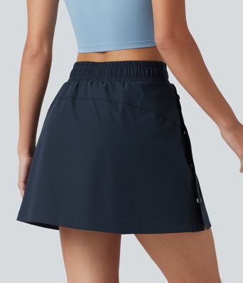 Mini-jupe de randonnée 2-en-1, taille haute, coupe A, à boutons-pression, avec poches
