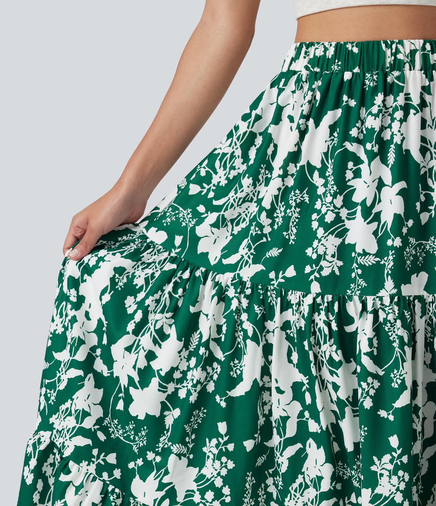 High Waisted Floral Print Tiered Maxi Resort Flowy Skirt
