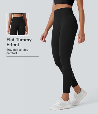Soft OneForm Seamless Flow Ribbed High Waisted Tummy Control Yoga 7/8 Leggings