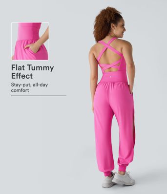 Tummy Control Pocket Cut Out Quick Dry Tennis Jumpsuit