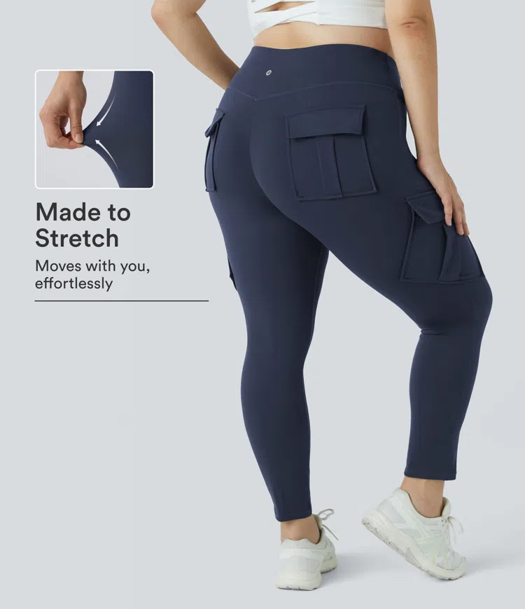 Midnight Blue Skinny Yoga Plus Size 7/8 Leggings mit hoher Taille und Cargotasche / 1