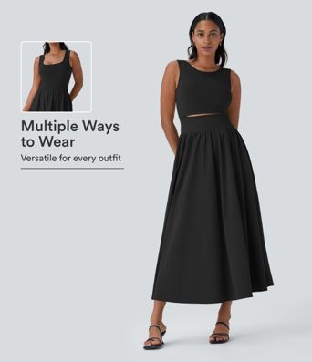 Breezeful™ Vestido Casual Maxi Sin Mangas con Cortes y Secado Rápido - Reversible Delante y Detrás