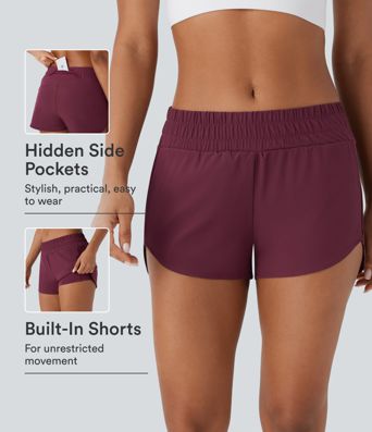 Short de course Breezeful™ à taille basse avec poches, ourlet incurvé 2-en-1, séchage rapide 2,5'' Short de course Breezeful™ à taille basse avec poches, ourlet incurvé 2-en-1, séchage rapide 2,5''