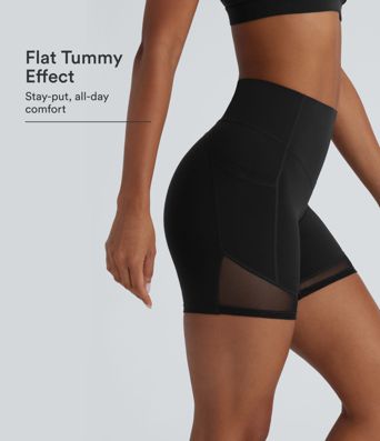 Halara UltraSculpt™ SoCinched short cycliste taille haute, contrôle du ventre, poche, maille contrastée, effet modelant pour entraînement 5''