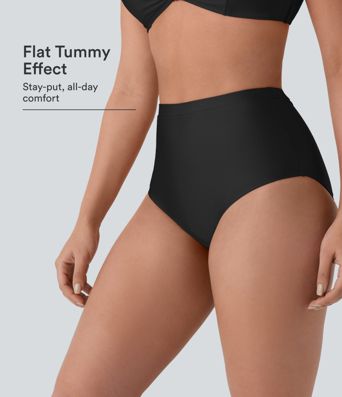 High Waisted Tummy Control Sheen Bikini Bottom Swimsuit