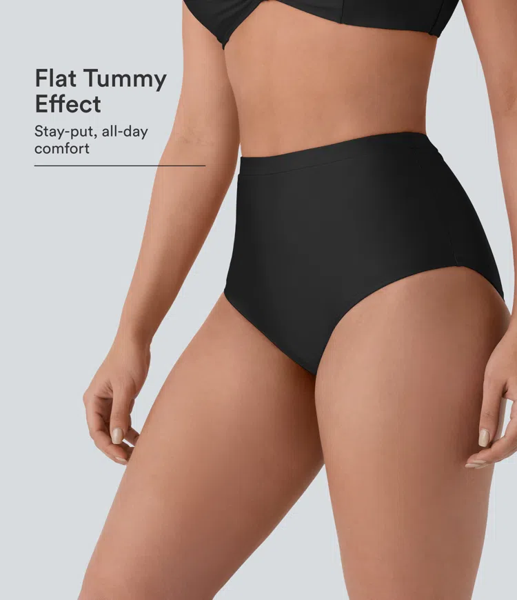 High Waisted Tummy Control Sheen Bikini Bottom Swimsuit