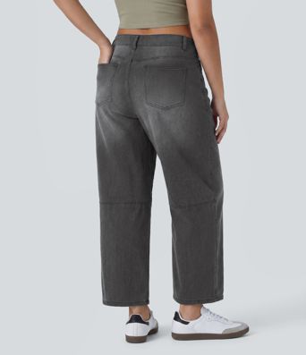 Halara Flex™ Low-Rise Barrel-Leg Freizeit-Jeans in Plusgröße mit Taschen