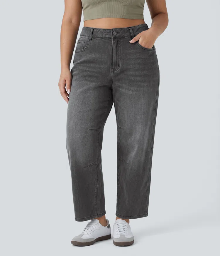 Halara Flex™ - Lässige Jeans mit niedrigem Bund, mehreren Taschen und Barrel-Leg - Plus-Size