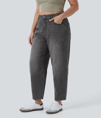 Halara Flex™ Low-Rise Barrel-Leg Freizeit-Jeans in Plusgröße mit Taschen
