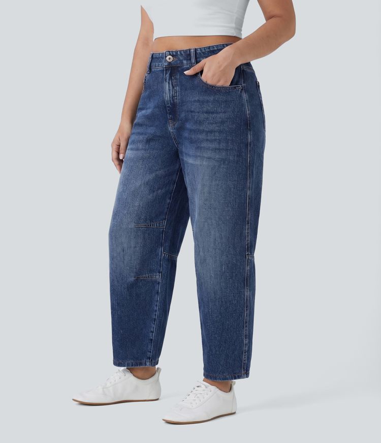 Halara Flex™ Low Rise Barrel Leg Casual Plus Size Jeans with Pockets