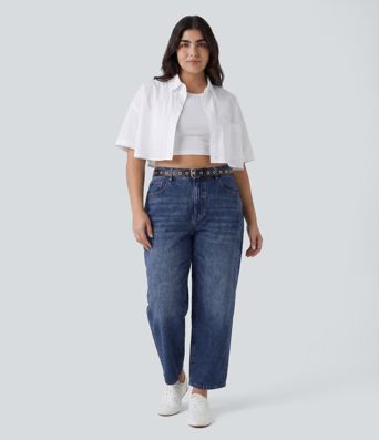 Halara Flex™ Low Rise Barrel Leg Casual Plus Size Jeans with Pockets