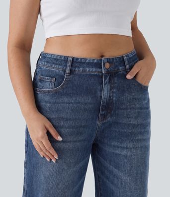 Halara Flex™ Low Rise Barrel Leg Casual Plus Size Jeans with Pockets