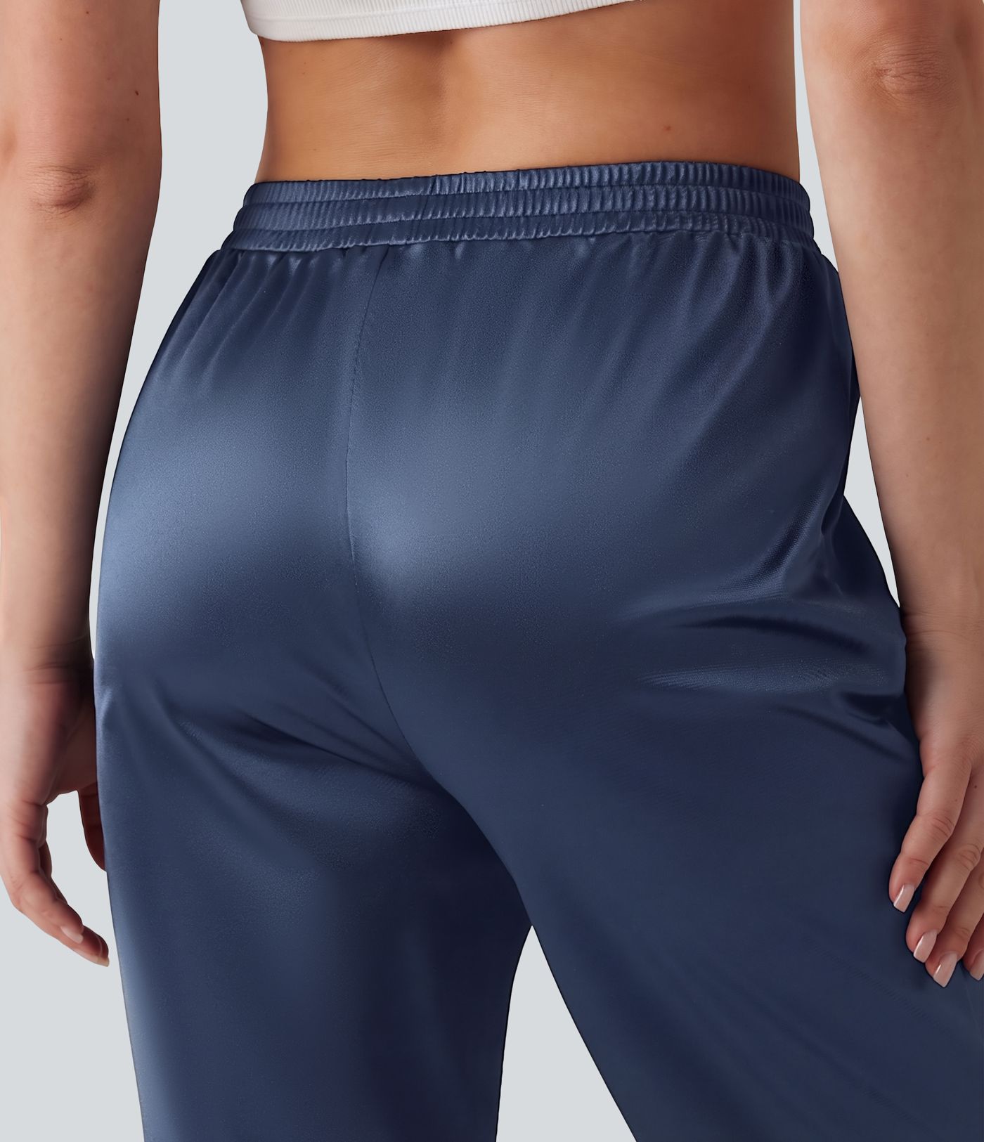 High Waisted Satin Work Plus Size Tapered Pants with Pockets