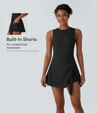 Robe Active Pickleball Mini Micro à Poches, Sans Manches, Nouée Devant 2-en-1