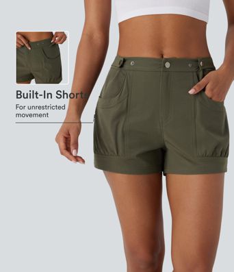 Mittlere Shorts mit verstellbarer Taille und Taschen, lässiger Schnitt Mittlere Shorts mit verstellbarer Taille und Taschen, lässiger Schnitt