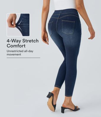 Halara Flex™ Curvy High Waisted Decorative Pockets Washed Casual 7/8 Jeans