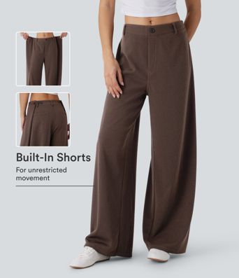 Pantalones casuales acanalados con cintura ajustable y pierna ancha con bolsillos