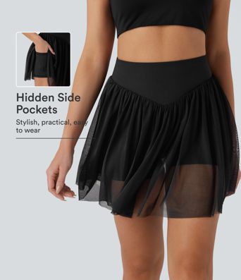 High Waisted Tummy Control 2-in-1 Pocket Mesh Mini Pickleball Skirt