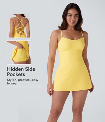 SoftlyZero™ Airy Lace Up 2-in-1 Pocket Mini Cool Touch Dance Active Slip Dress