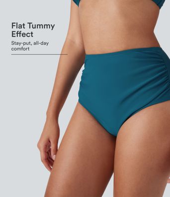 Braguitas de bikini de talle alto, fruncidas y moldeadoras del abdomen