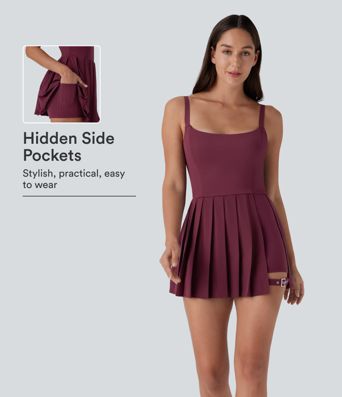 Breezeful™ Pleated Adjustable Buckle 2-in-1 Pocket Micro Mini Quick Dry Casual Slip Dress