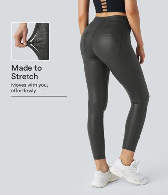Leggings de Travail Taille Haute avec Poches en Cuir Synthétique SoftlyZero™