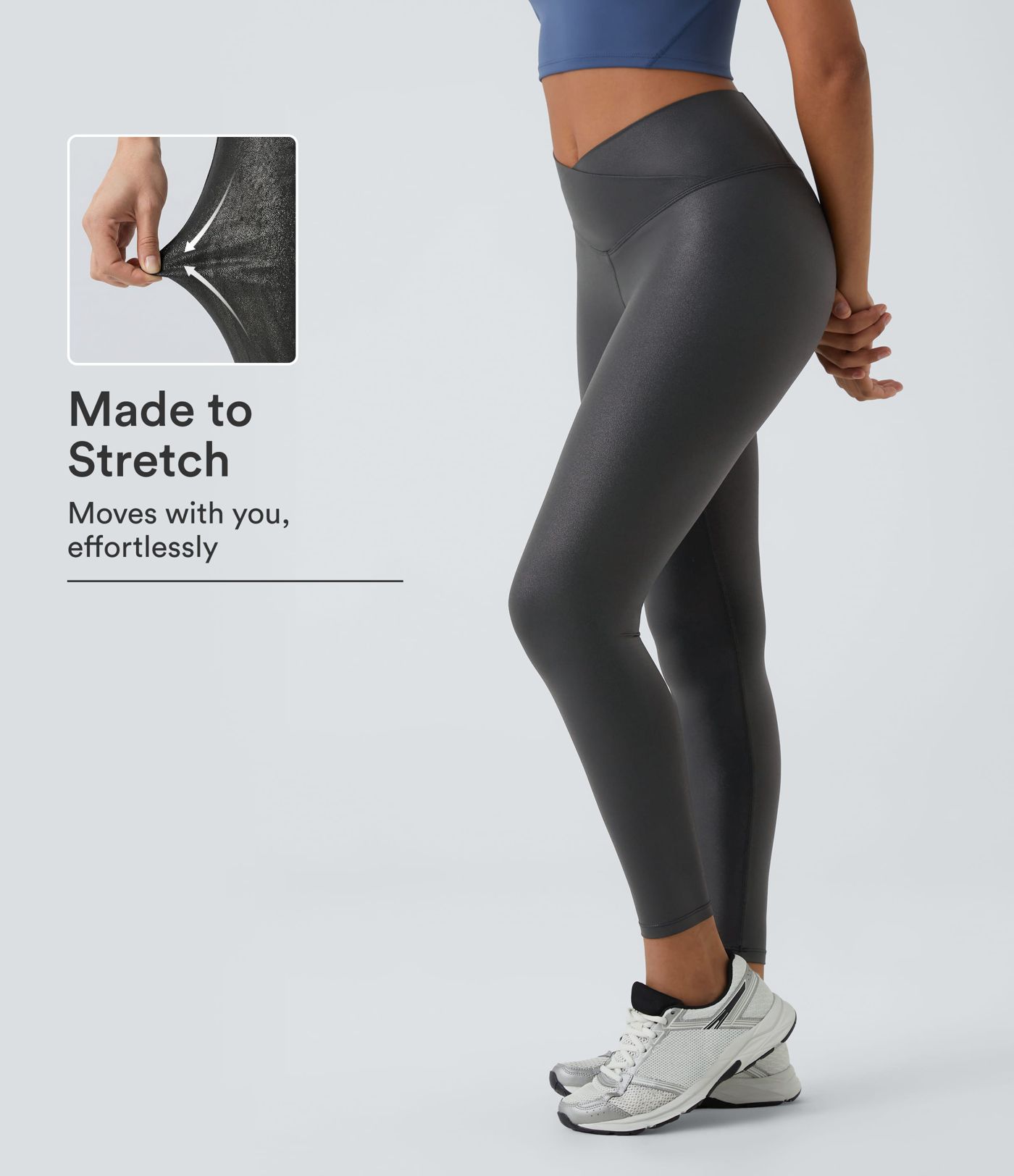 SoftlyZero™ leggings décontractés extensibles en similicuir avec poche croisée et imprimé métallisé SoftlyZero™ leggings décontractés extensibles en similicuir avec poche croisée et imprimé métallisé