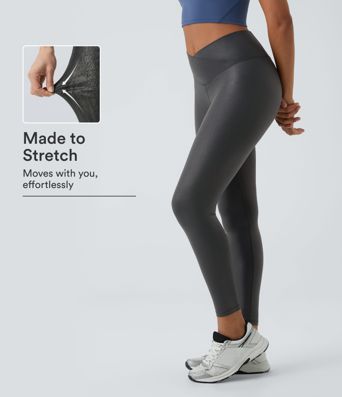 ✨✨正規品✨✨バラ売り大歓迎✨ slim leggings color+ Women's SoftlyZero™ Faux Leather Crossover Pocket Foil Print