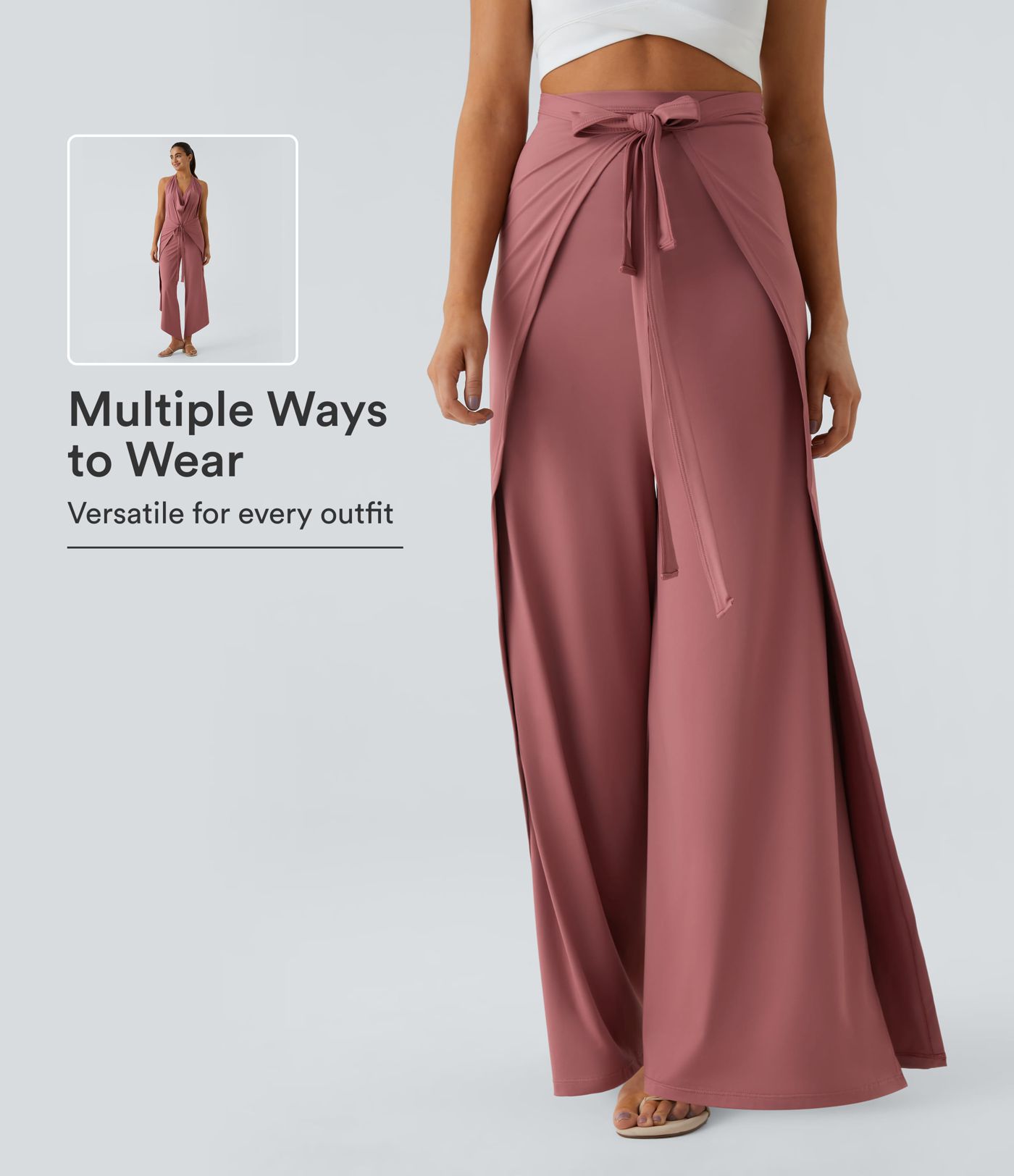 High Waisted Tie Front Hem Palazzo Wide Leg Flowy Casual Pants High Waisted Tie Front Hem Palazzo Wide Leg Flowy Casual Pants