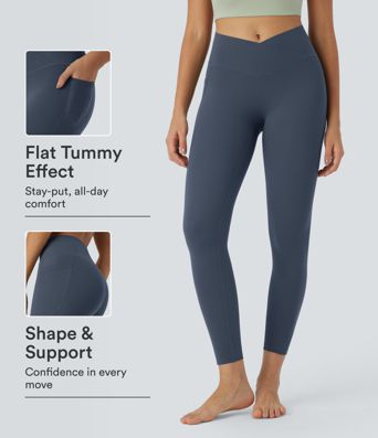 Halara UltraSculpt™ High Waisted Crossover Tummy Control Butt Lifting Pocket Yoga 7/8 Leggings