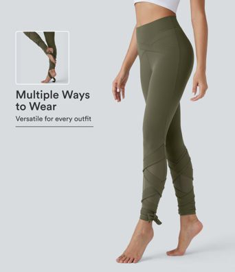 SoftlyZero™ High Waisted Contrast Mesh Lace Up Yoga 7/8 Leggings-UPF50+